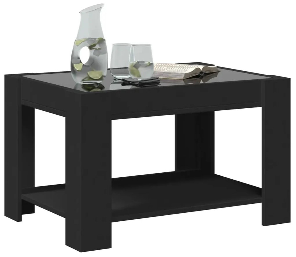 Mesa de centro c/ LEDs 73x53x45 cm derivados de madeira preto