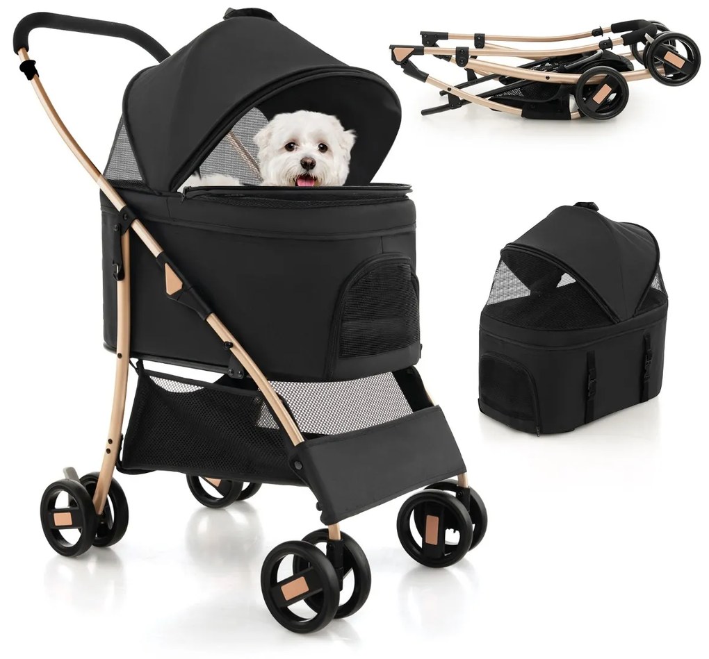 Carrinho de passeio dobrável para animais de estimação toldo ajustável e cesto de arrumação 88 x 48 x 98 cm