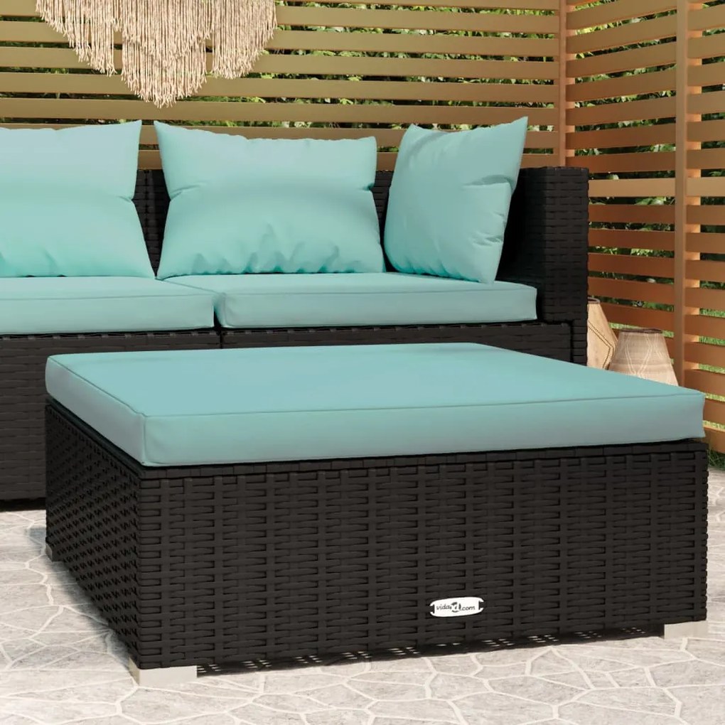 317536 vidaXL Apoio de pés p/ jardim com almofadão 70x70x30 cm vime PE preto