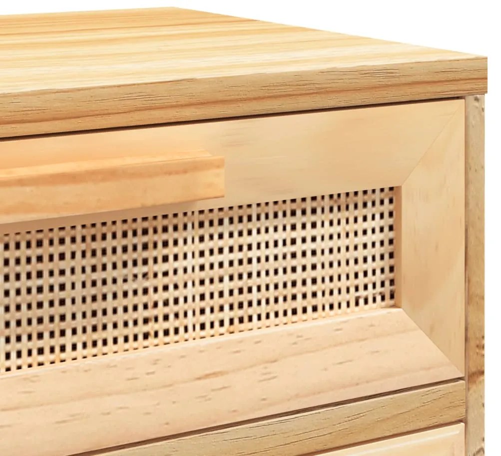 Mesa de cabeceira pinho maciço e vime natural castanho