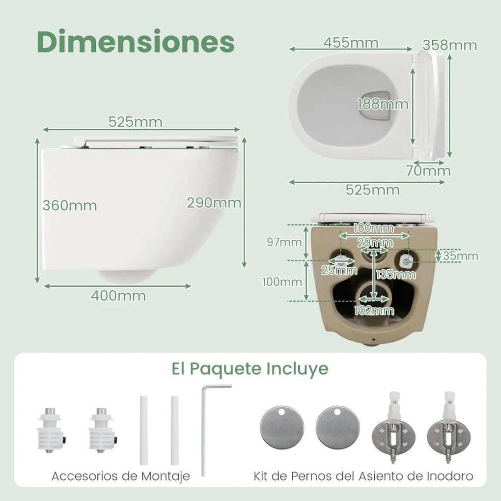 Sanita suspensa com sistema de dupla descarga, assento amplo e tampa removível 52,5 x 35,8 x 36 cm branco
