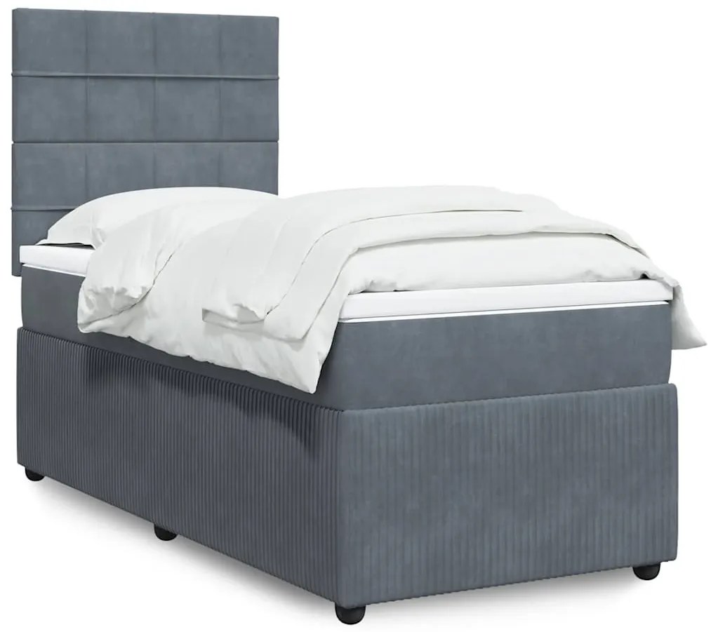 Cama com molas/colchão 90x190 cm veludo cinza-escuro