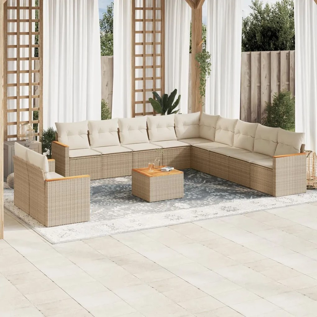 vidaXL 12 pcs conjunto de sofás p/ jardim com almofadões vime PE bege
