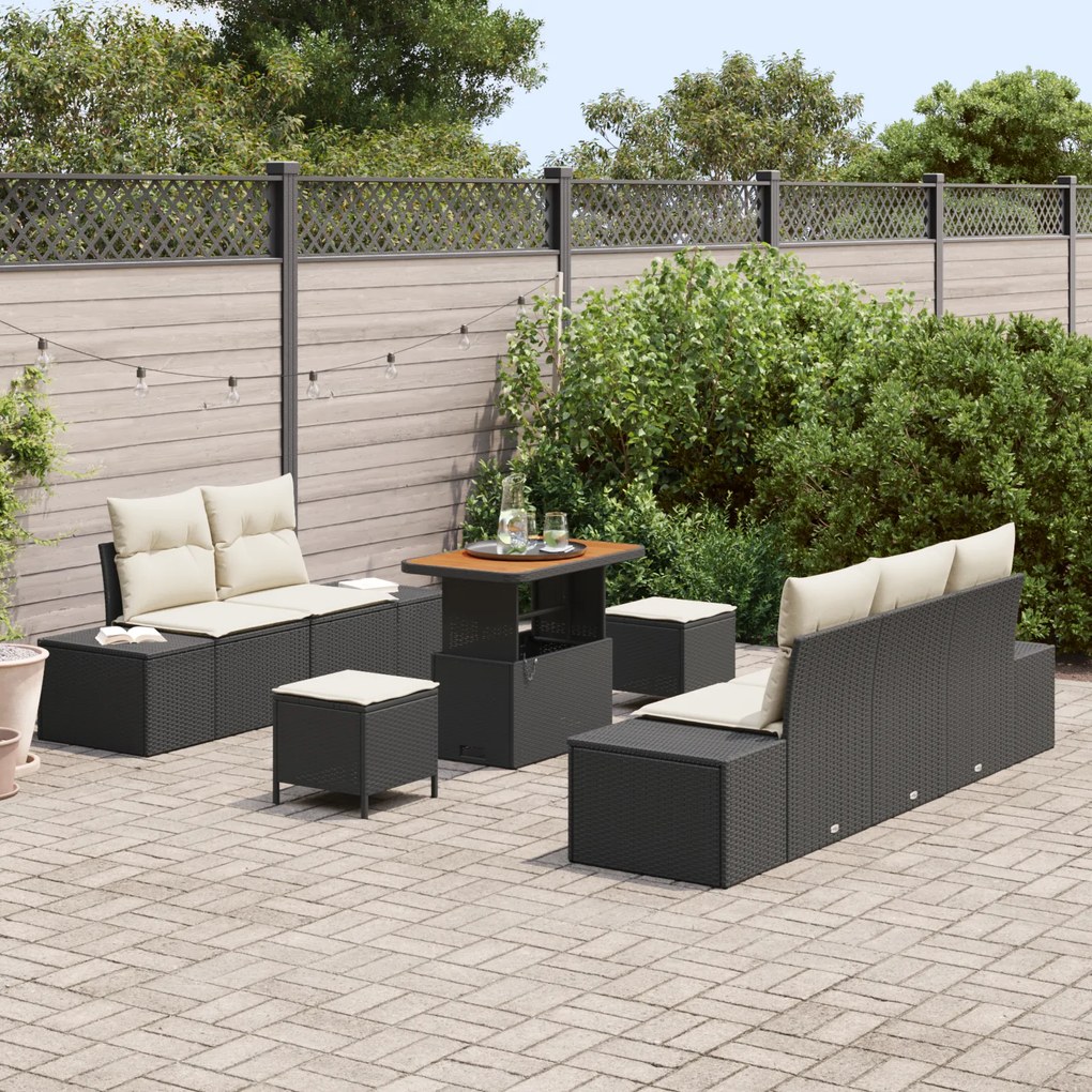 Conjunto de Sofá de Jardim vidaXL 8 Peças com Almofadas Preto Poliratt