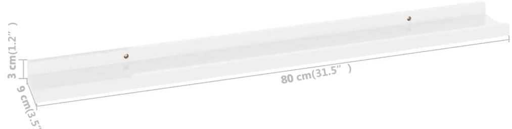 Prateleiras de parede 4 pcs 80x9x3 cm branco brilhante