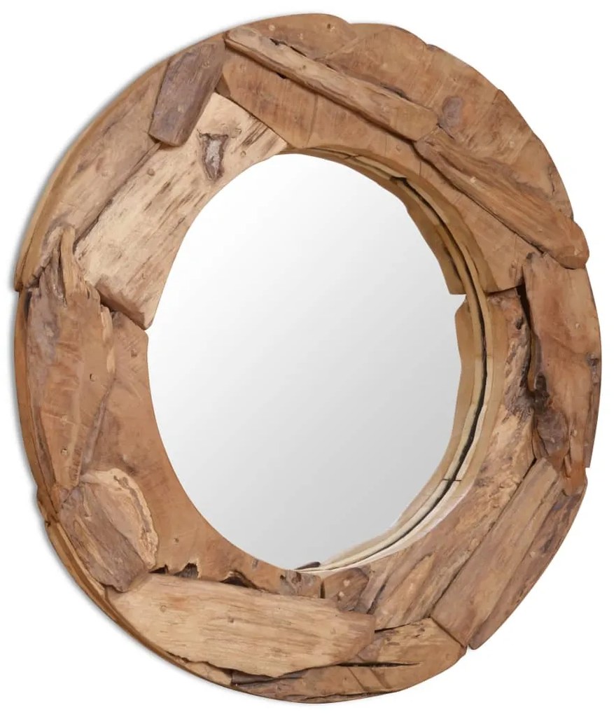 244561 vidaXL Espelho decorativo em teca 80 cm redondo
