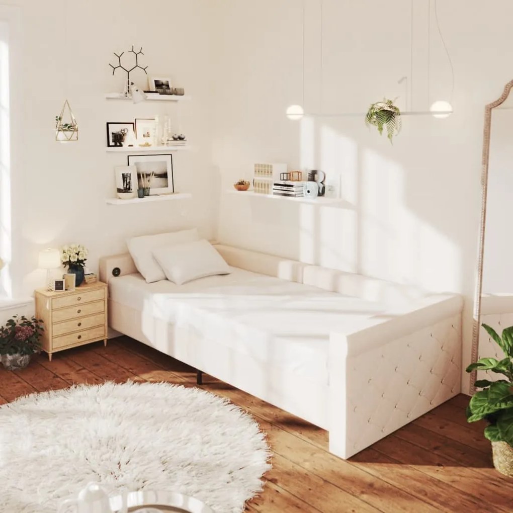 337202 vidaXL Sofá-cama c/ saída USB 90x200 cm tecido cor creme
