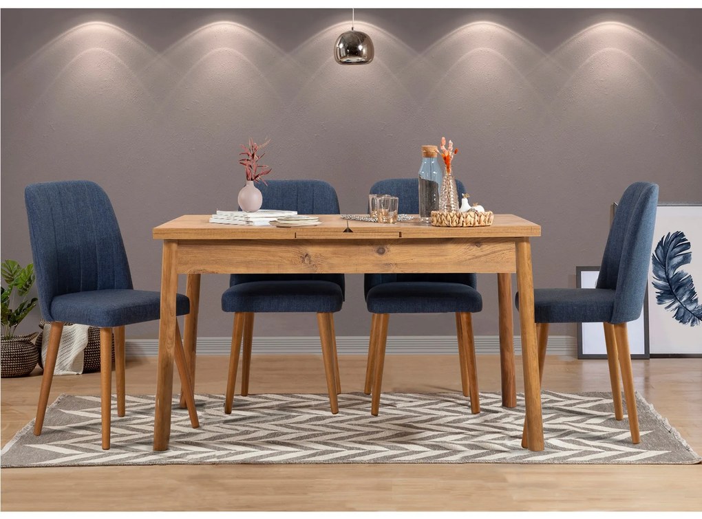 Conjunto de Mesa de Jantar Extensível Santiago – Pinho Atlântico e Azu