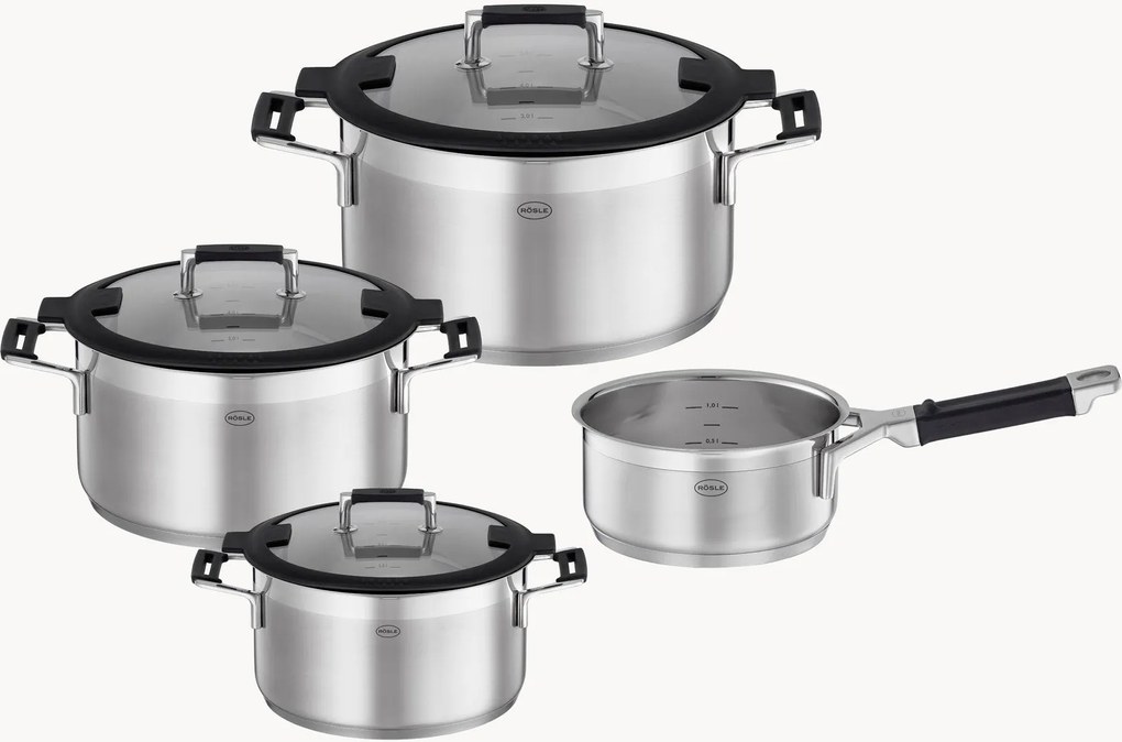 Panelas em aço inoxidável Silence Pro, conjunto de 4