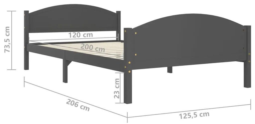 Estrutura de cama 120x200 cm pinho maciço cinzento-escuro