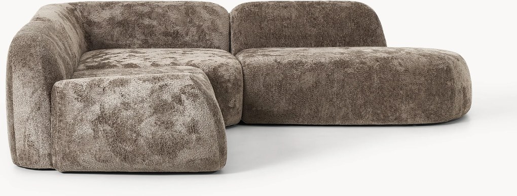 Sofá de canto modular em teddy-bouclé com chaise longue Wolke (4 lugares)