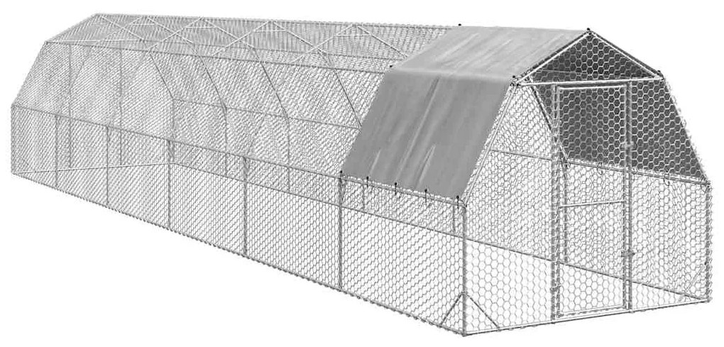 vidaXL Corrida de galinhas com telhado 2,5x12x2,25 m aço galvanizado