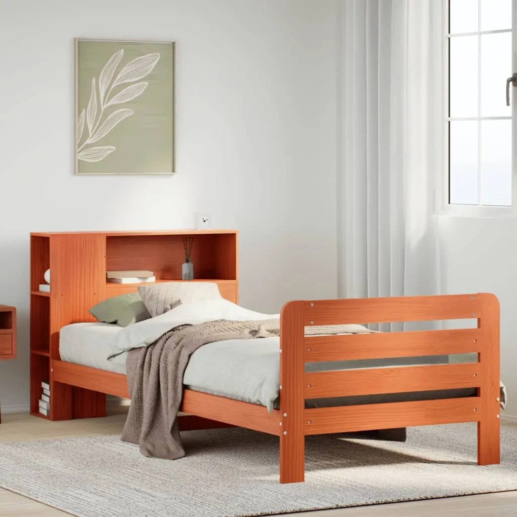 vidaXL Cama sem colchão 75x190 cm madeira de pinho maciça castanho-mel