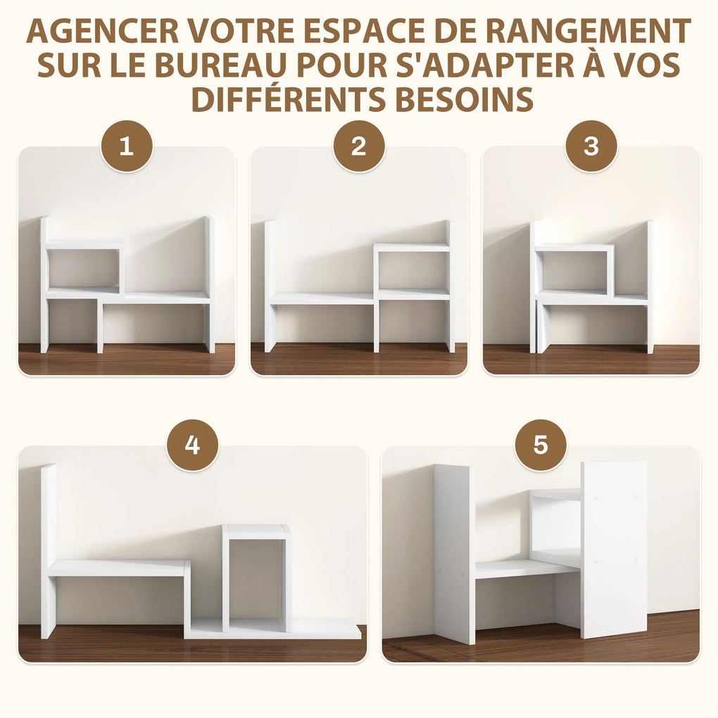 Estante de secretária modular, organizador de secretária multifuncional, 2 peças, MDF, branco