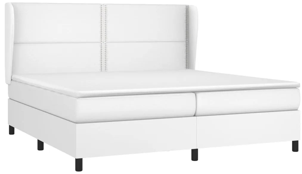 Cama com molas/colchão 200x200 cm couro artificial branco