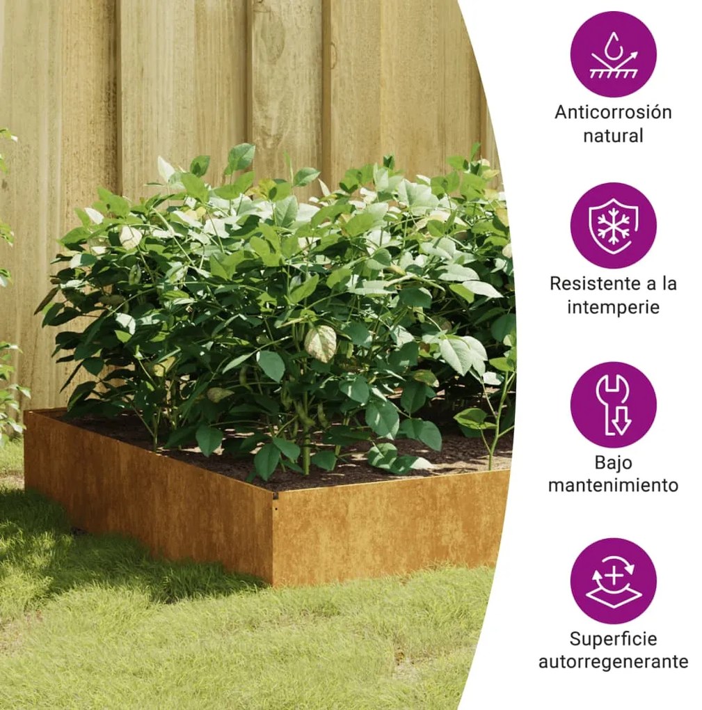 Canteiro elevado de jardim 100x100x33,5 cm aço corten