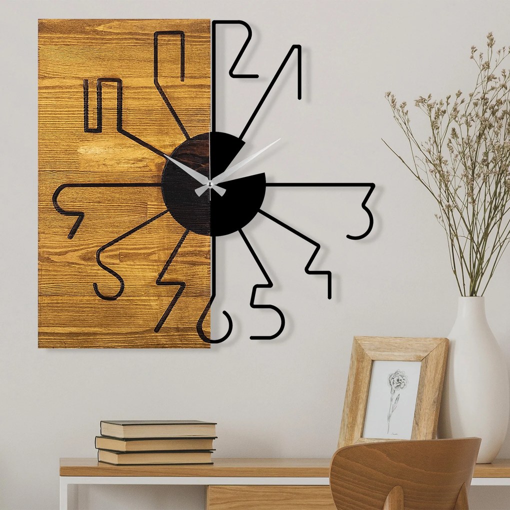 Relógio de Parede Decorativo Mas-029 – Nogueira e Preto – 58 x 3 x 58