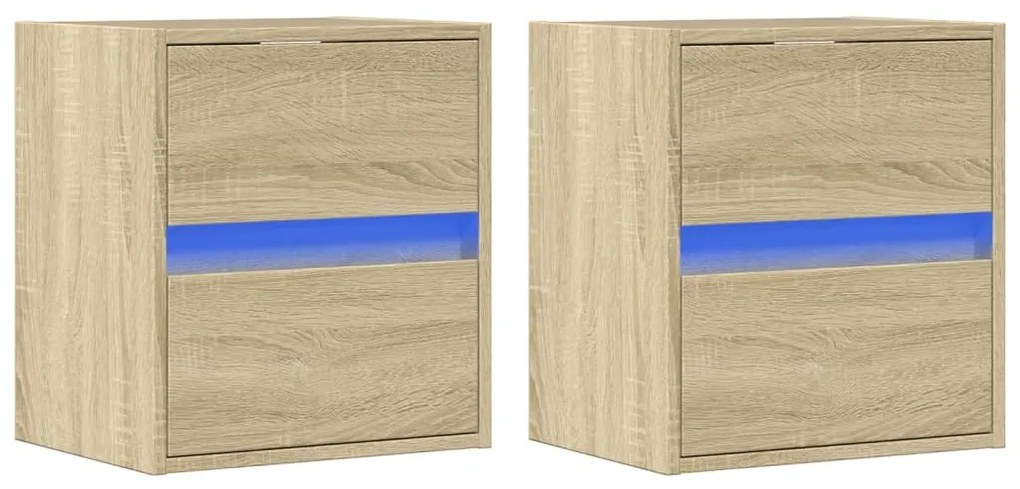 Móveis de parede para TV com luzes LED 2 pcs carvalho sonoma