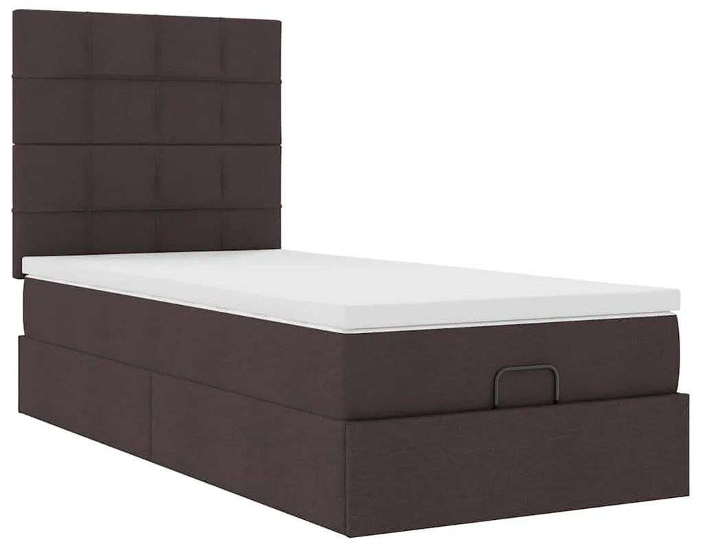 Cama otomana com colchão 90x200 cm tecido castanho escuro