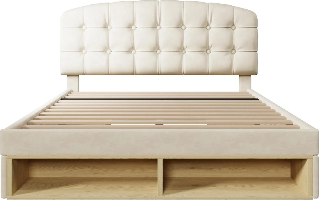 Cama de casal 140x200 estofada com estrado de ripas, Bege | AOSOM Portugal