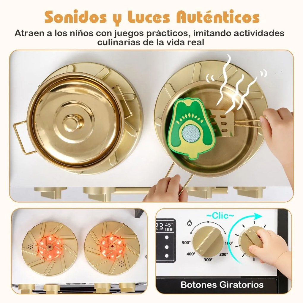 Cozinha de brincar em madeira para crianças, com luzes e sons realistas 92 x 31 x 90 cm Preto