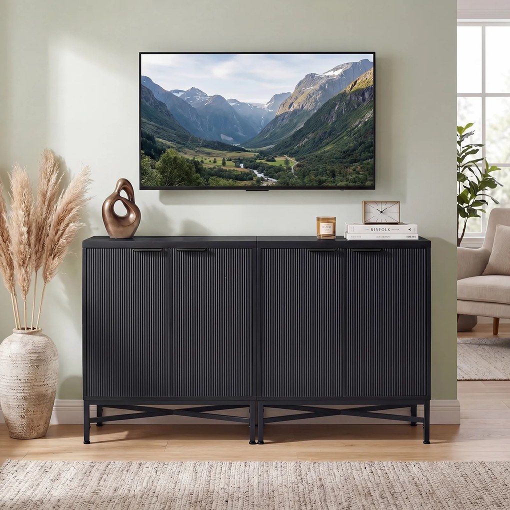 Aparador de 2 Portas, 71 x 35 x 82 cm, Prateleira Ajustável em 5 Níveis, Preto