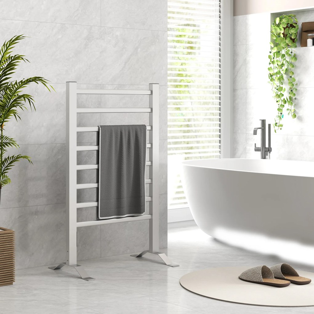 Toalheiro Elétrico de Parede ou Solo 150 W com Função de Temporizador e 8 Barras para Casa de Banho 53x35x90 cm Prata