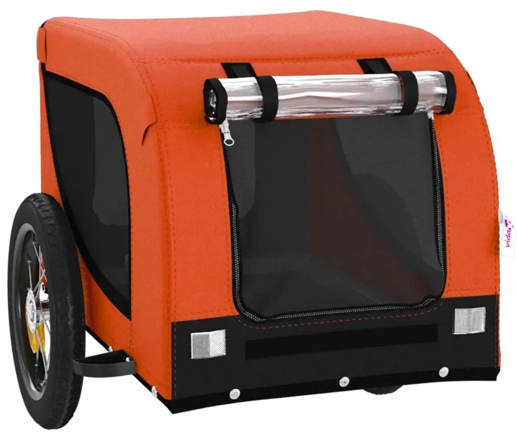 Reboque bicicleta p/ animais tecido oxford/ferro laranja/preto