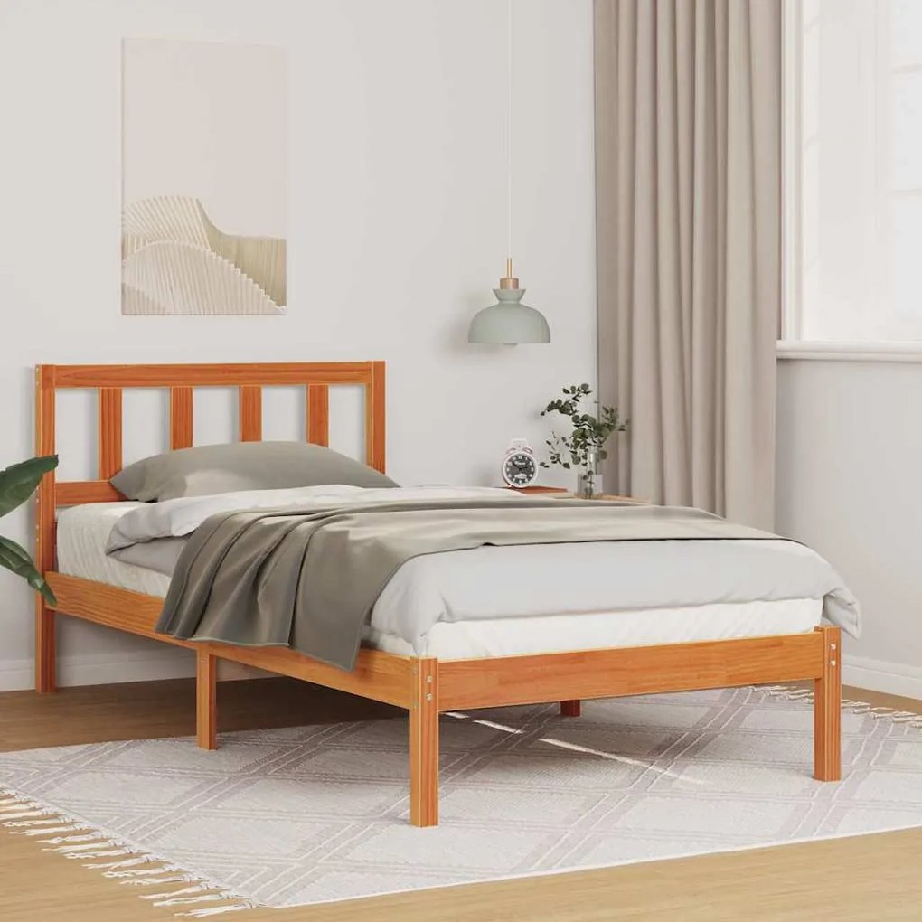 vidaXL Estrutura da Cama com cabeceira Castanho-mel 90 x 190 cm