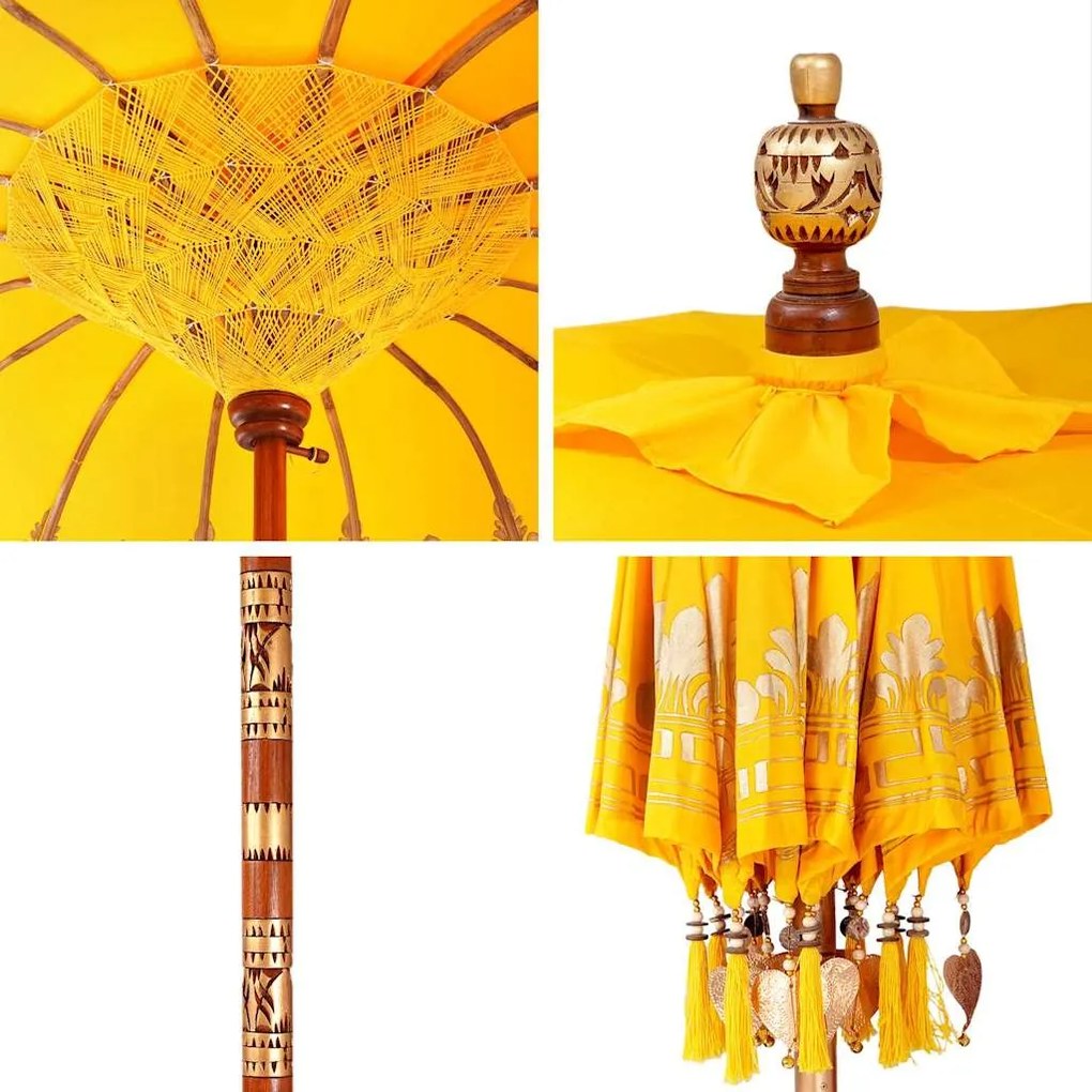 Parasol Balinês Amarelo x 260 cm Algodão e madeira sólida