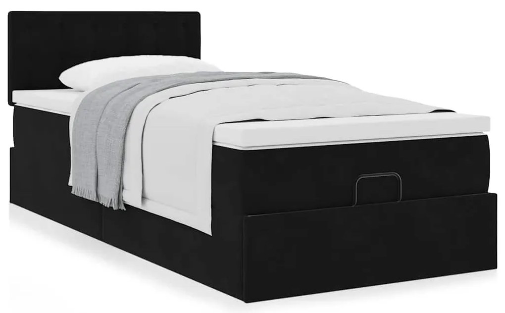 Estrutura de cama otomana com colchão preto 80x200cm veludo