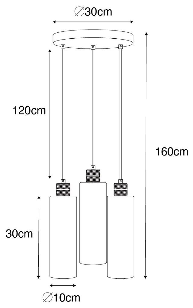 Candeeiro de suspensão moderno preto com vidro fumado 3 luzes - Stavelot