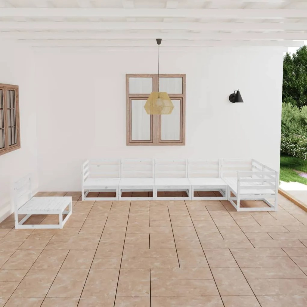 vidaXL 7 pcs conjunto lounge de jardim pinho maciço branco
