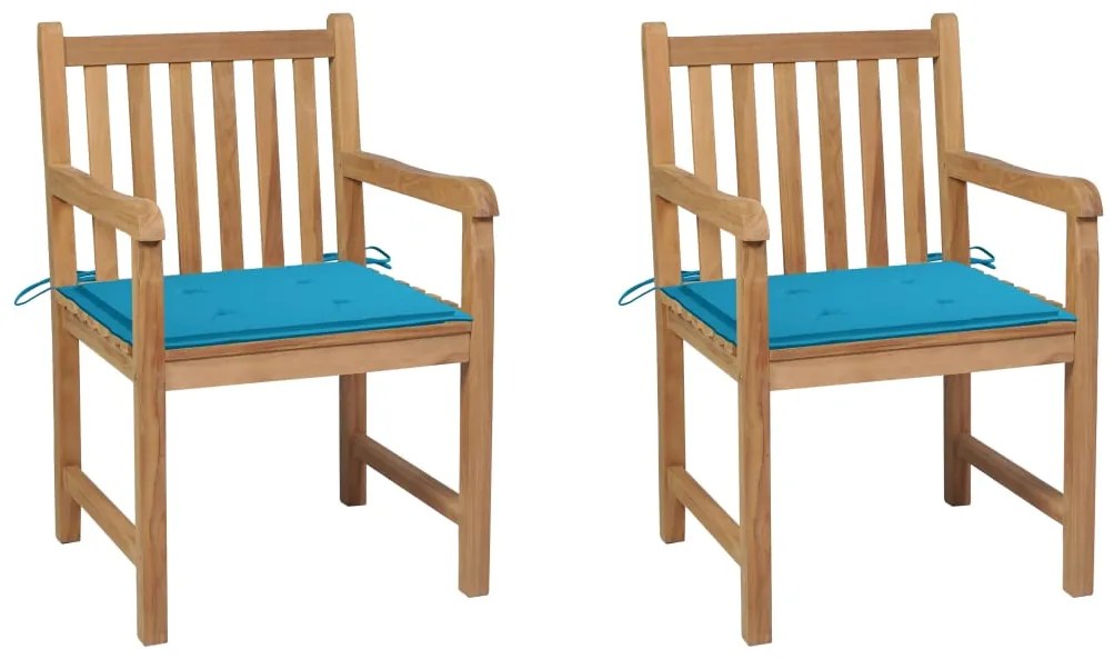 vidaXL Cadeiras de jardim c/ almofadões azuis 2 pcs teca maciça