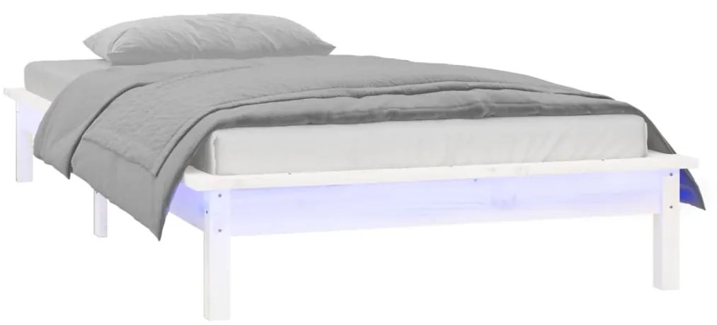 Estrutura cama c/ LED solteiro 75x190 cm madeira maciça branco