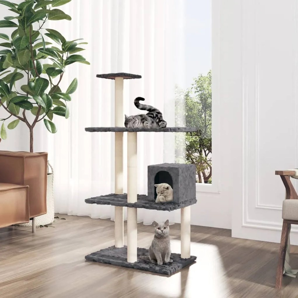 171520 vidaXL Árvore p/ gatos c/ postes arranhadores sisal 119cm cinza-escuro