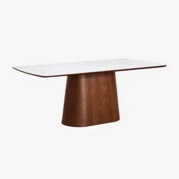 Mesa De Jantar Retangular De Madeira (200x100 Cm) Aura Cerâmica & Folheado De Nogueira - Sklum