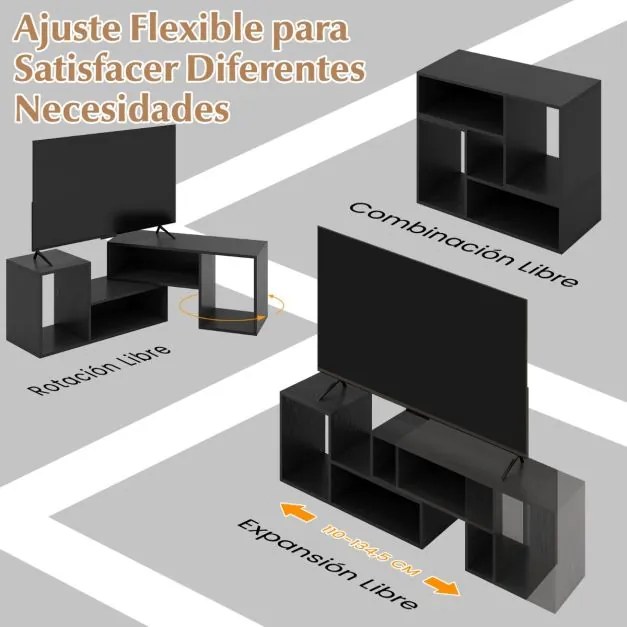 Móvel de TV de 2 peças para sala design inteligente 50/55/60 polegadas Preto