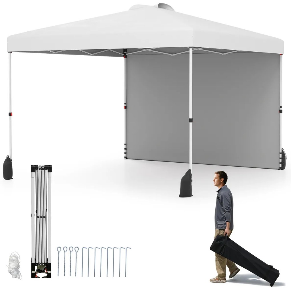 Tenda Pop up de 3 x 3 m com parede lateral para jardim, festas, feiras, eventos com 4 pesos areia, portátil com bolsa enrolável branca