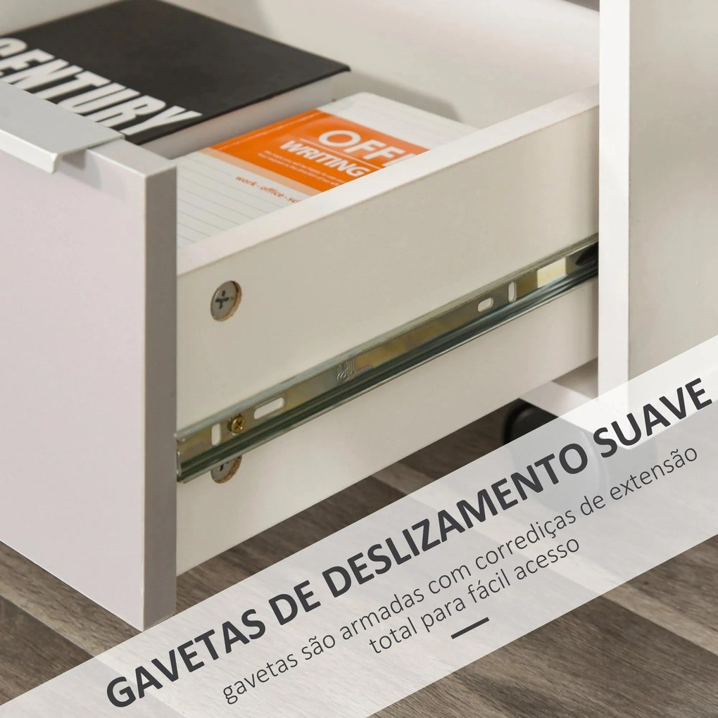 Bloco de Gavetas Móvel de Escritório com 3 Gavetas Fechadura Rodas e Travão para Documentos 40x40x63,5 cm Branco e Cinza