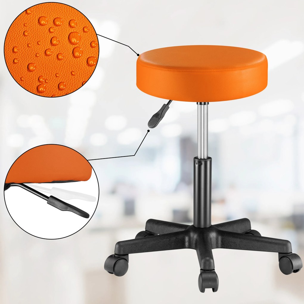 Banco giratória em 360° com rodas em couro sintético Ø35 x 48 x 46-60 cm Laranja