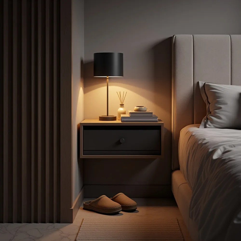 Conjunto de 2 Mesas de cabeceira suspensas 35,1 x 40,1 x 18,1 cm com luz integrada com comando pretas