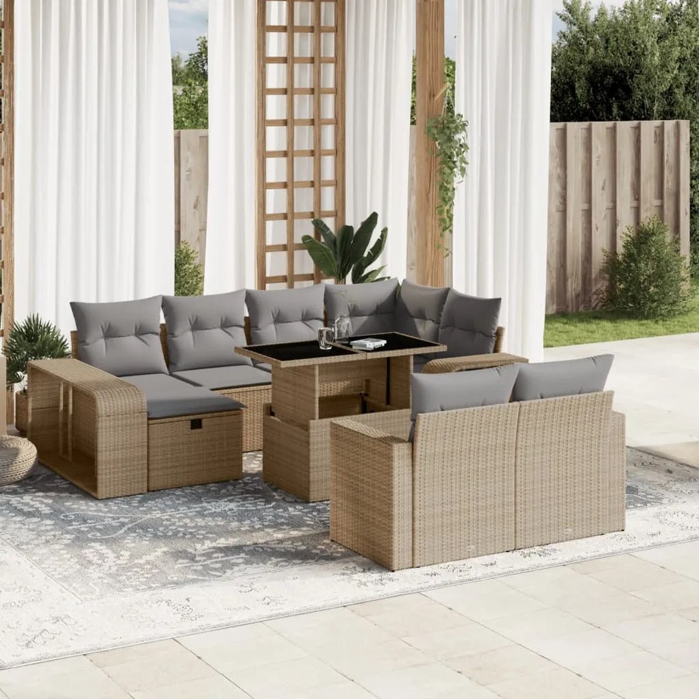 11 pcs conjunto sofás de jardim c/ almofadões vime PE bege