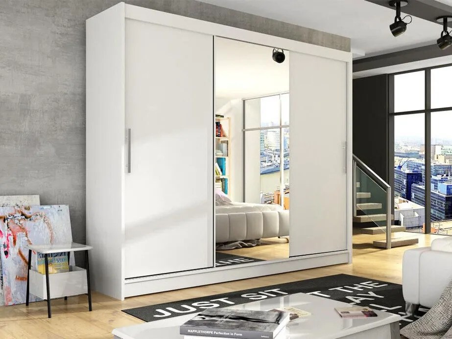 Roupeiro Closico 122, Branco, 215x250x58cm, 204 kg, Portas para roupeiro: Deslizante, Número de prateleiras: 9, Número de prateleiras: 9