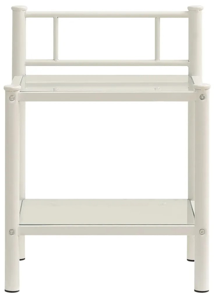 Mesa cabeceira 45x34,5x60,5cm metal branco e vidro transparente