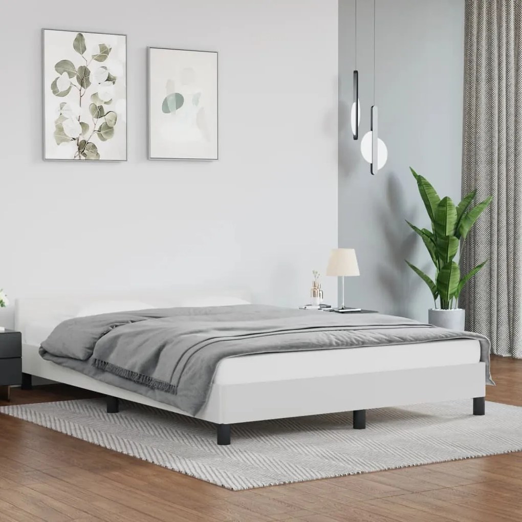 Estrutura de Cama Salu com Cabeceira em Couro Artificial Branco - 140x