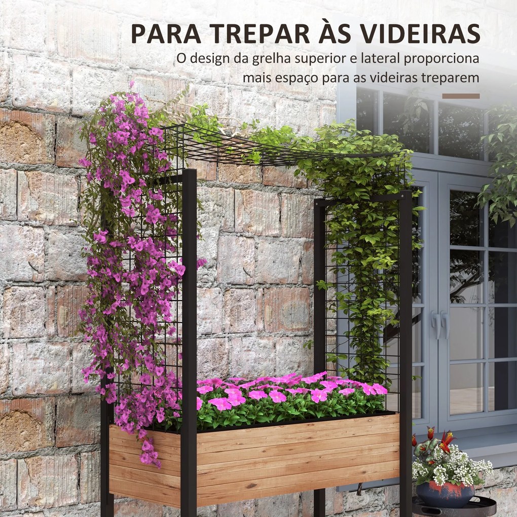 Outsunny Horta Elevada com Rodas Horta Urbana Elevada com Treliça Orif