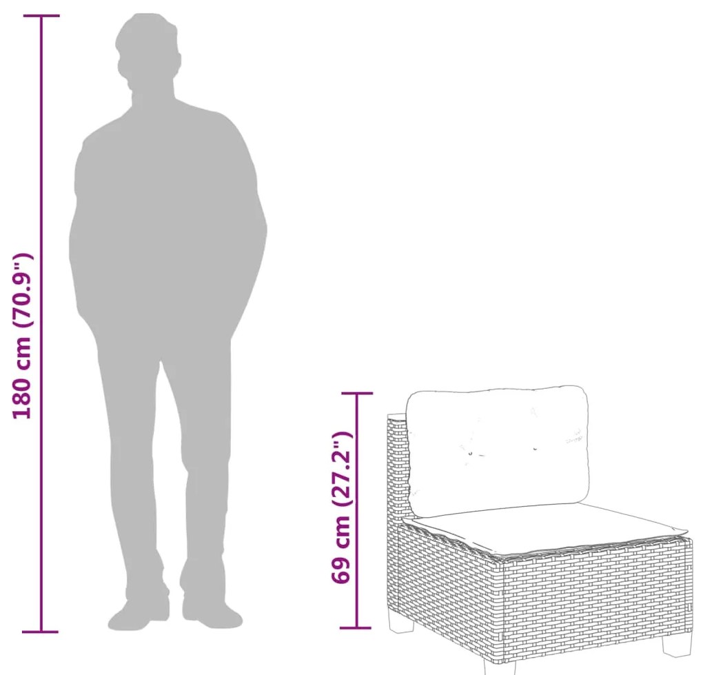 8 pcs conjunto sofás de jardim com almofadões vime PE preto