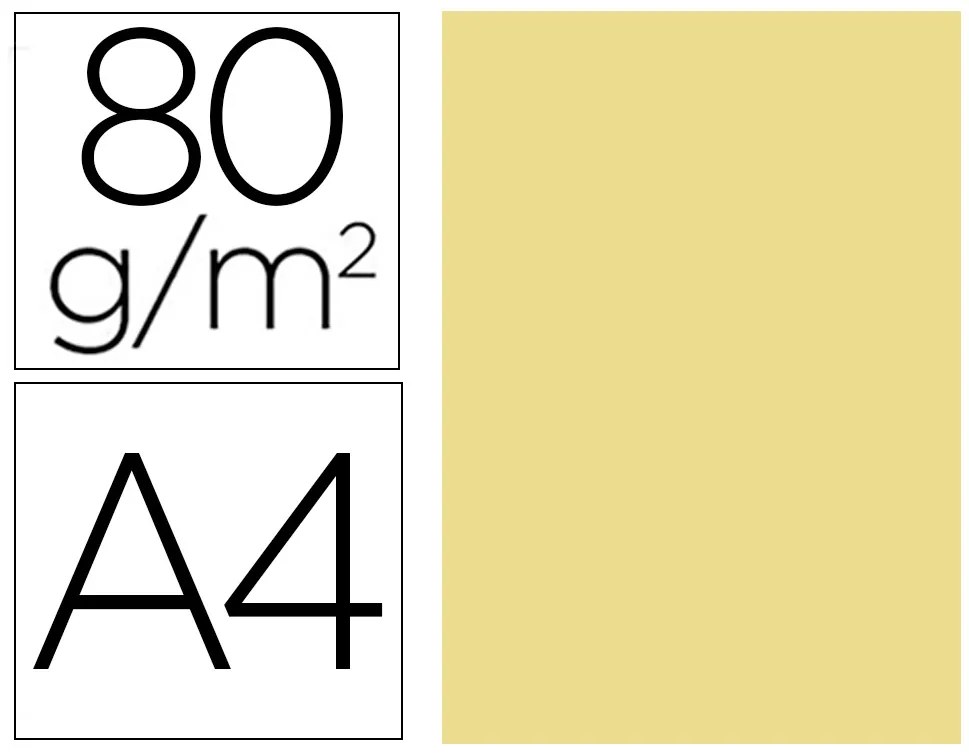 Papel de Cor Din A4 80 gr Amarelo Resma de 100 Folhas