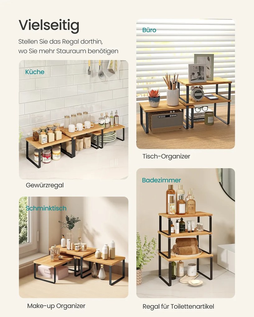 Conjunto de 3 prateleiras de cozinha para especiarias em metal Preto-bege natural